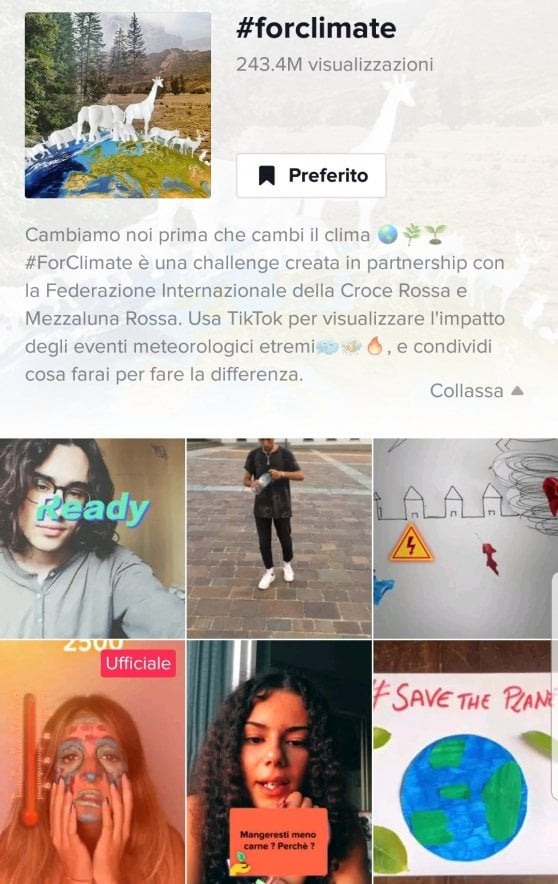 Pagina Instagram TikTok per l'iniziativa ForClimate