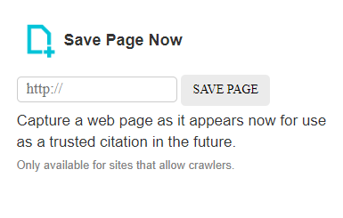 Come appare la funzione Salva Pagina sulla homepage di Internet Archive